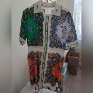 Multicolor Boutique Style Tropical Print Shirt Dress